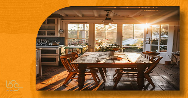 میز ناهار خوری همراه با نور گرم و ملایم