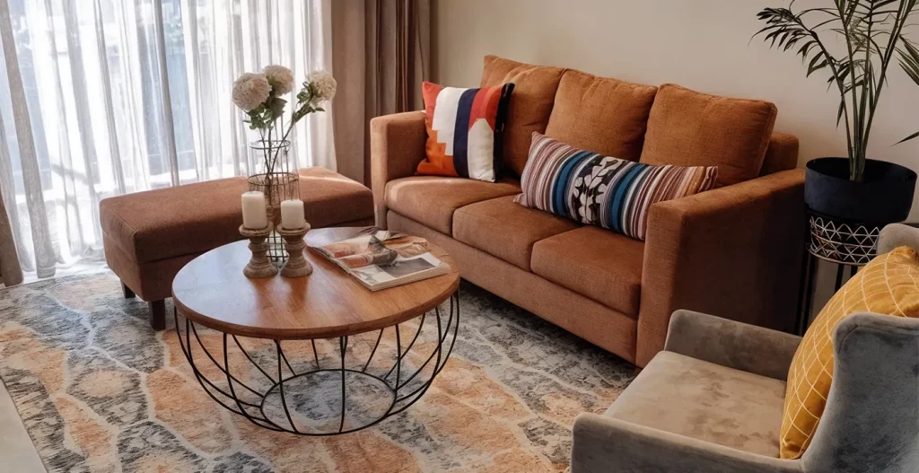 مبل مینیمال با پرده و قالی