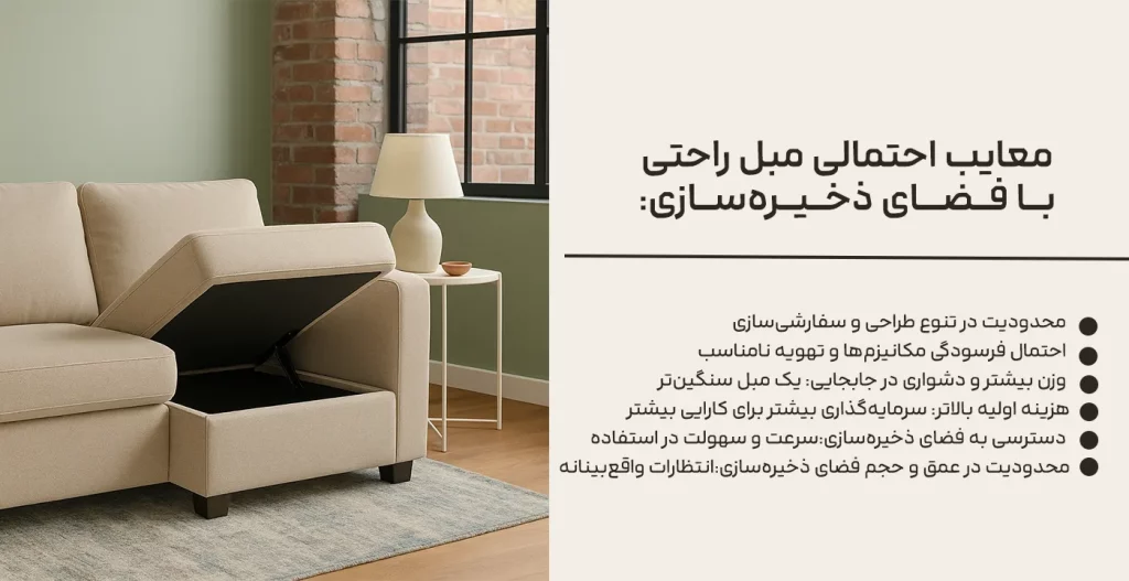 معایب احتمالی مبل راحتی با فضای ذخیره‌سازی