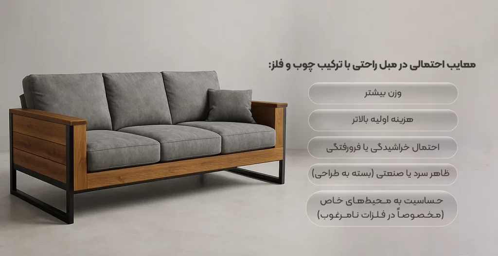 معایب مبل راحتی با ترکیب چوب و فلز