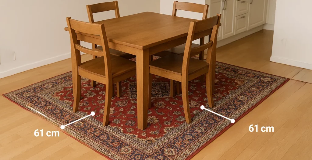 ابعاد فرش زیر میز ناهار خوری 4 نفره