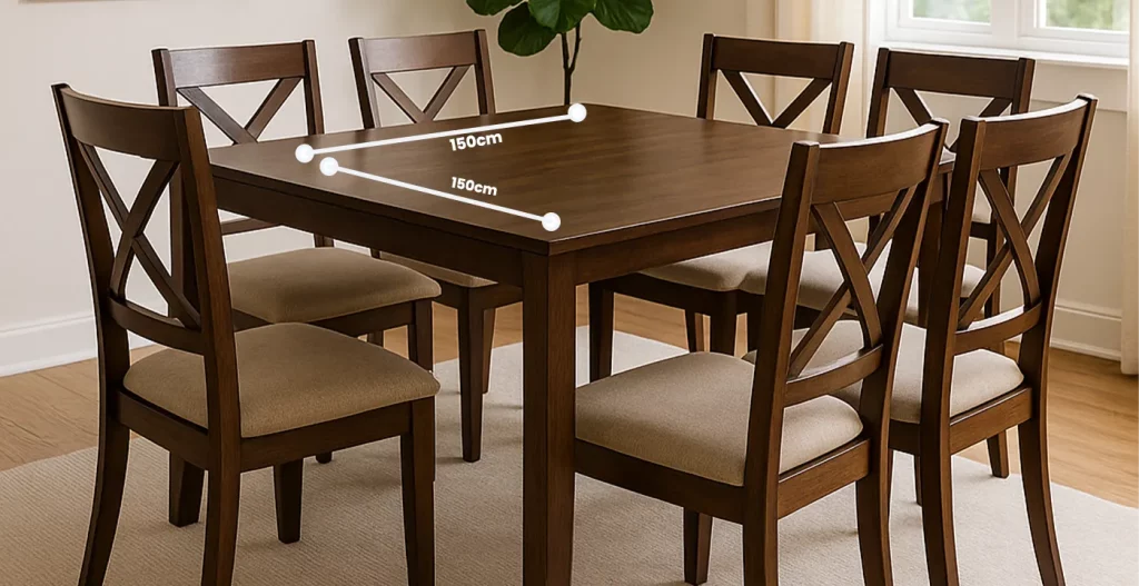 ابعاد استاندارد ضلع و توجیه هندسی-کاربردی میز ناهار خوری 6 نفره