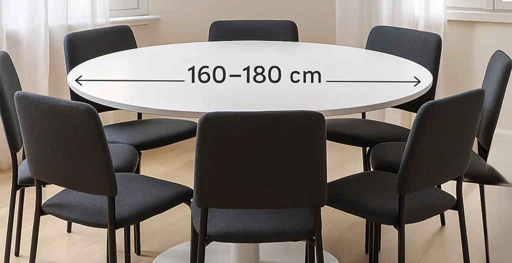 ابعاد استاندارد و ارگونومیک میز گرد 8 نفره