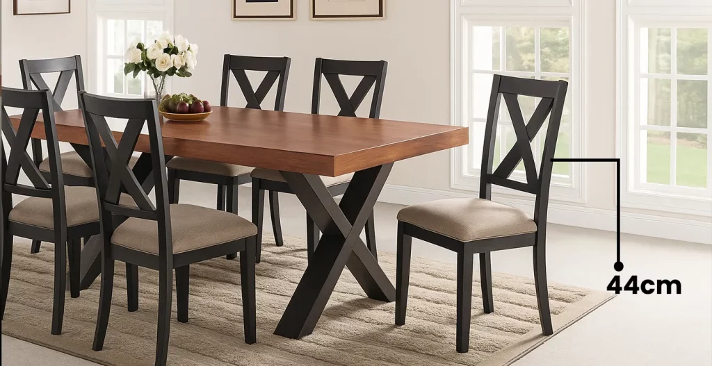 ارتفاع استاندارد و نسبت‌های حیاتی میز ناهار خوری 6 نفره