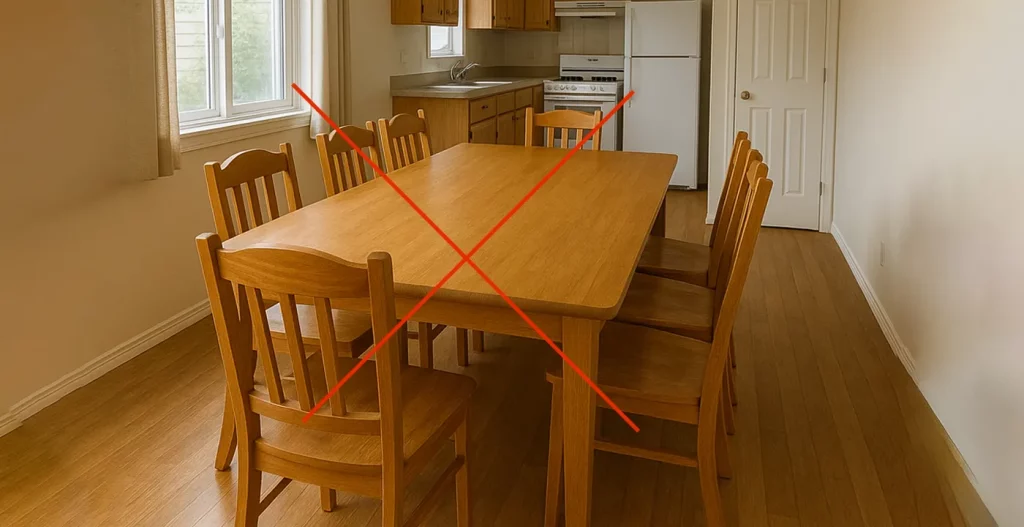 اشتباهات رایج در ابعاد و محاسبات فضایی میز ناهار خوری 8 نفره