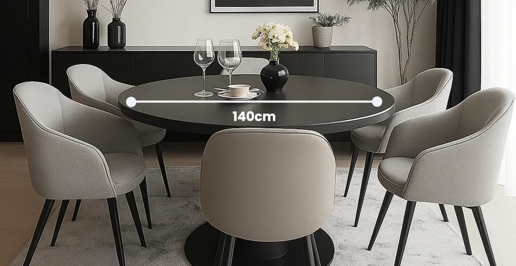 قطر استاندارد و توجیه هندسی میز ناهار خوری 6 نفره