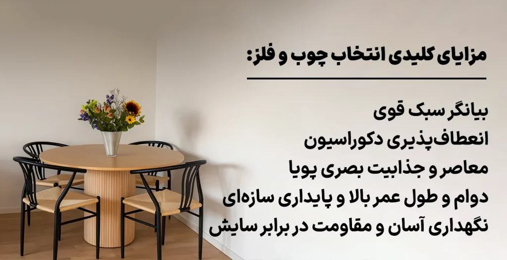 مزایای کلیدی انتخاب چوب و فلز
