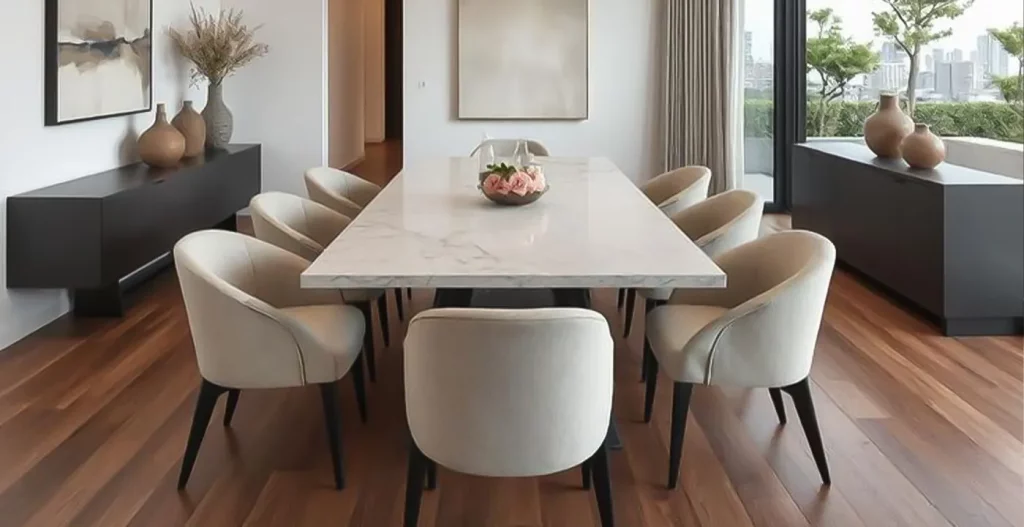 میز ناهار خوری مستطیل داخل فضای بزرگ