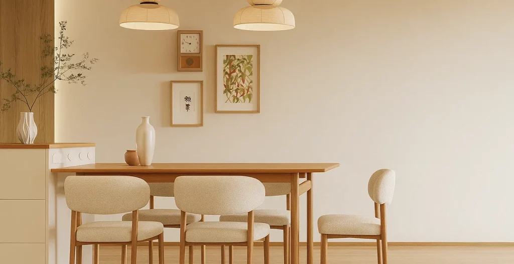 نمایشگر ارزش‌های زندگی ساده‌گرایانه و فلسفه سکوت همراه با میز ناهار خوری 4 نفره