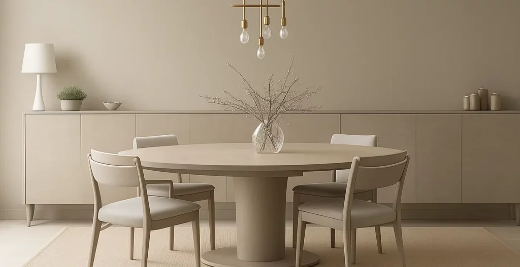 پالت رنگی خنثی و متریال طبیعی میز ناهار خوری 4 نفره