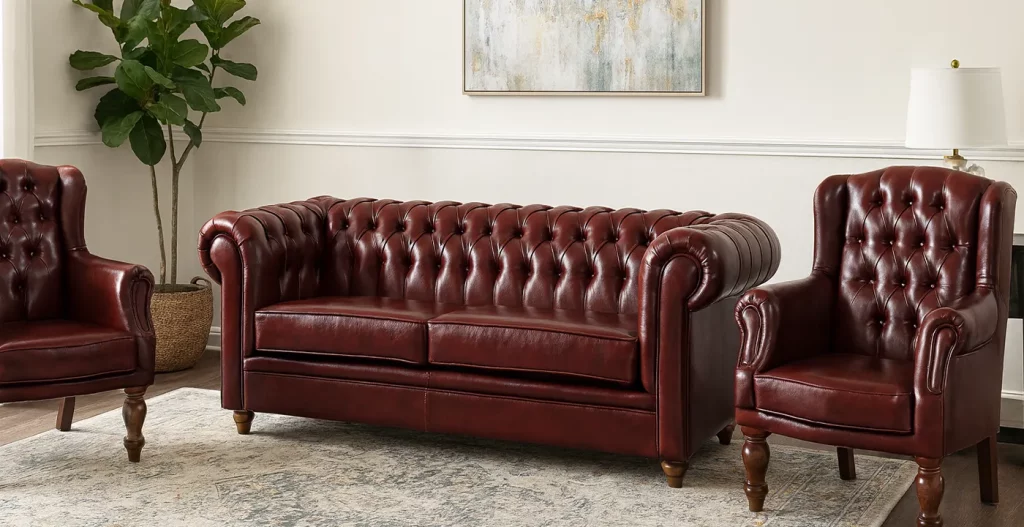 چرم طبیعی و پتینه مبل راحتی 8 نفره