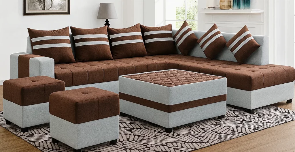 چیدمان مبل ۸ نفره در فضای کوچک ترفندهای بصری برای کاهش وزن ظاهری