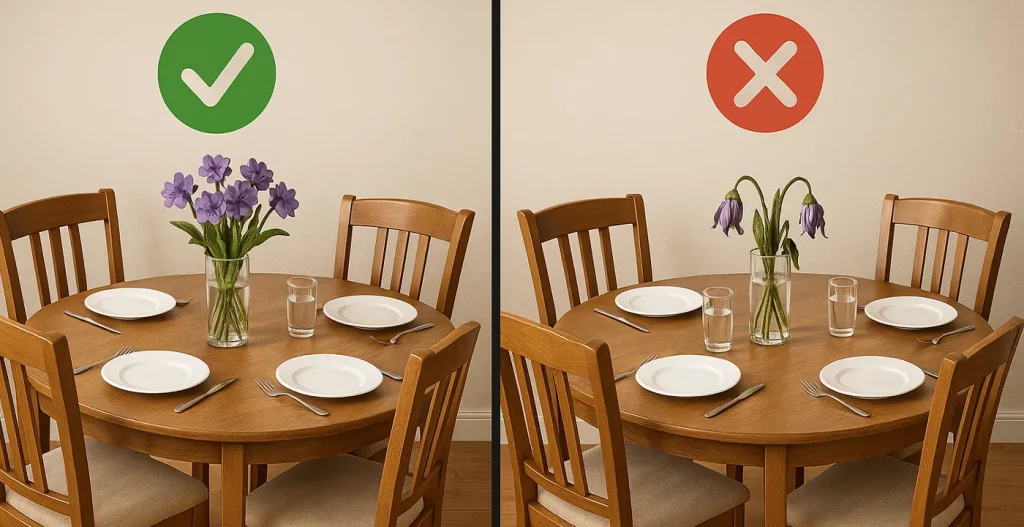 گل های مناسب در فنگ شویی میز ناهار خوری 4 نفره