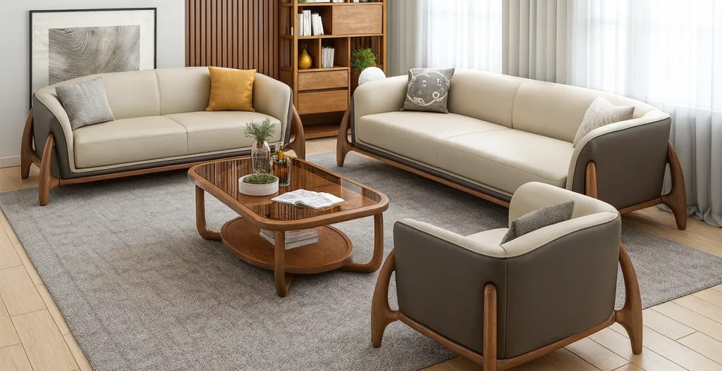 ست کردن مبل کرم با فرش طوسی و خاکستری