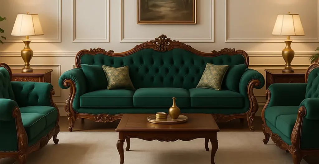 شکوه و جلال در ست کردن مبل سبز کلاسیک و سلطنتی