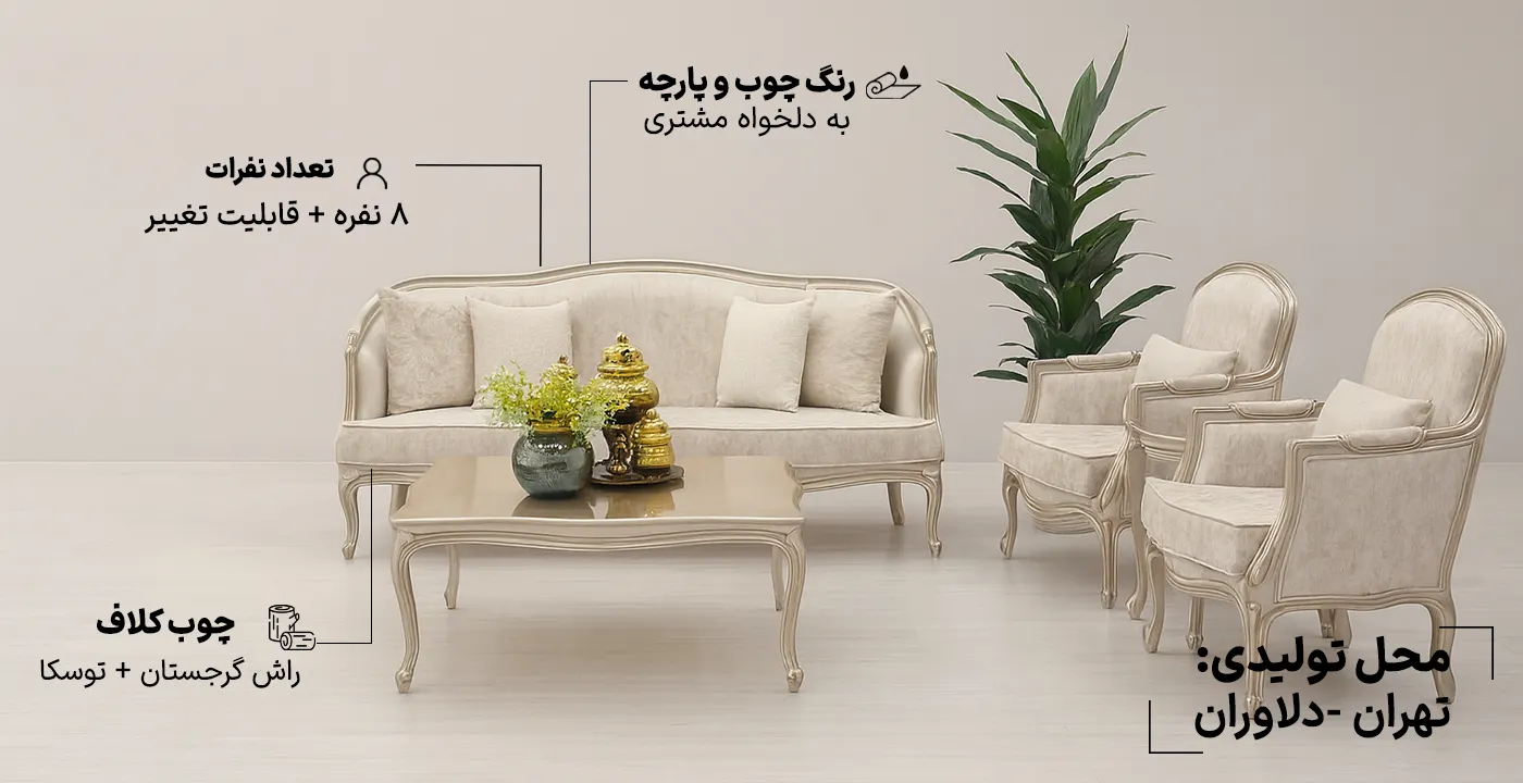 مبل کلاسیک فرانسوی چستر روما 8 نفره3