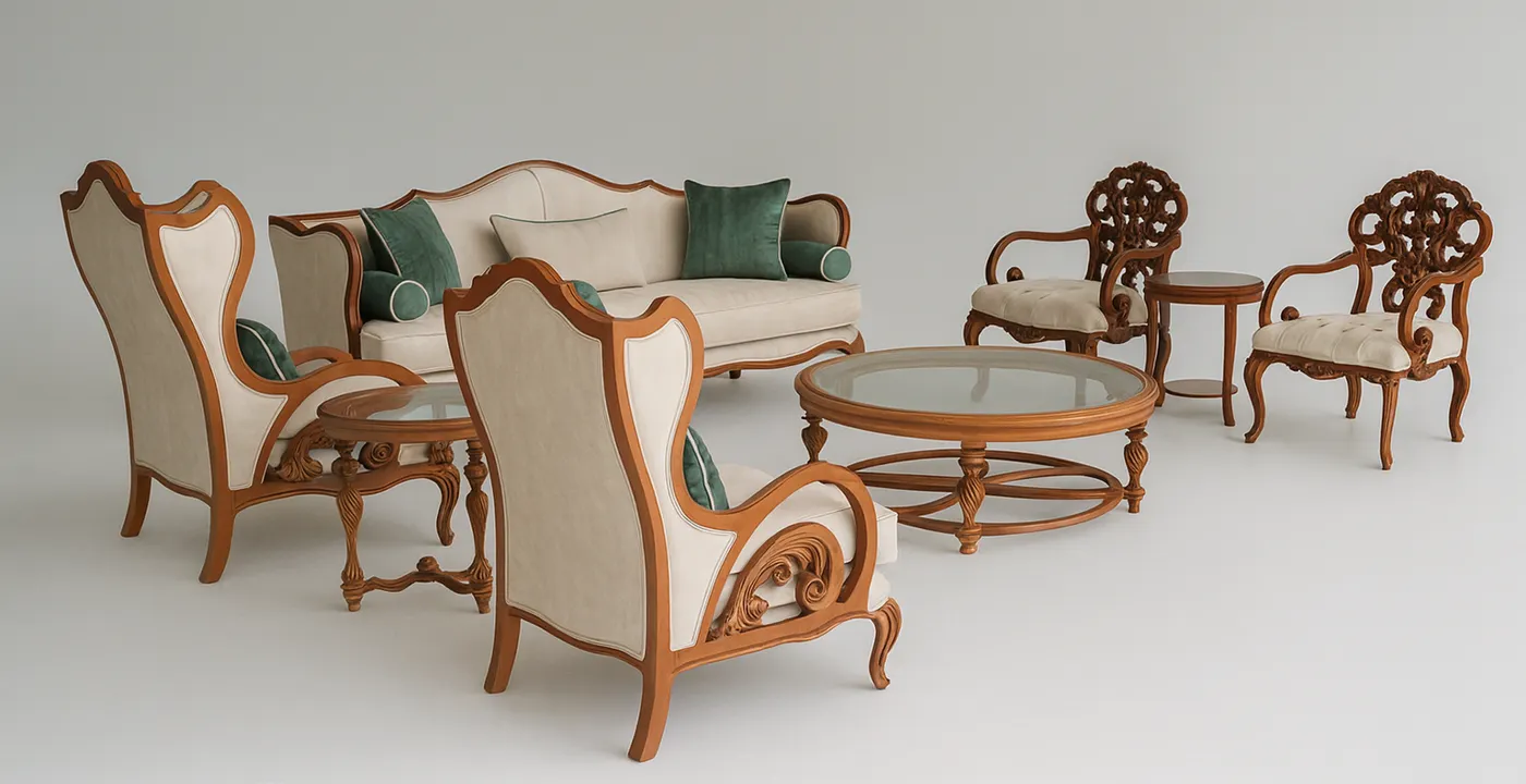 مبل کلاسیک فرانسوی کینگ منبت دار 7 نفره