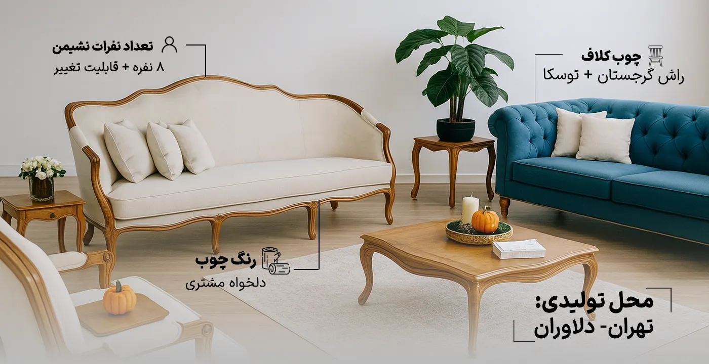 مبل کلاسیک فرانسوی روما 8 نفره 2