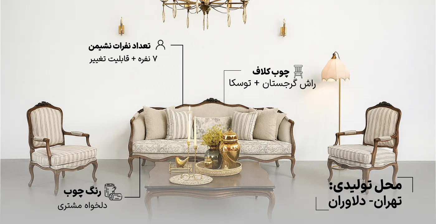 مبل کلاسیک فرانسوی سه گل منبت 3