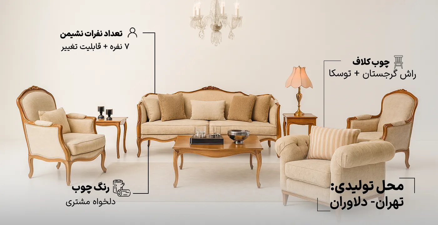 مبل کلاسیک فرانسوی سه گل تاج 3