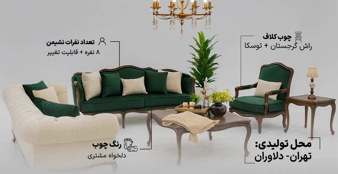 مبل کلاسیک فرانسوی ژینا 8 نفره 2