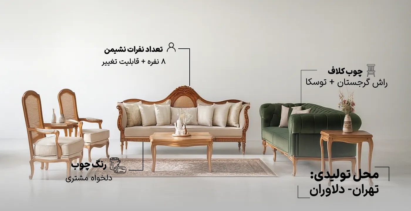 مبل نئوکلاسیک فرانسوی مدل پرنیان 2