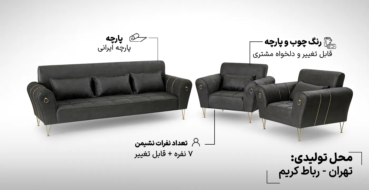 مبل راحتی اسکارلت 7 نفره پایه فلز 33