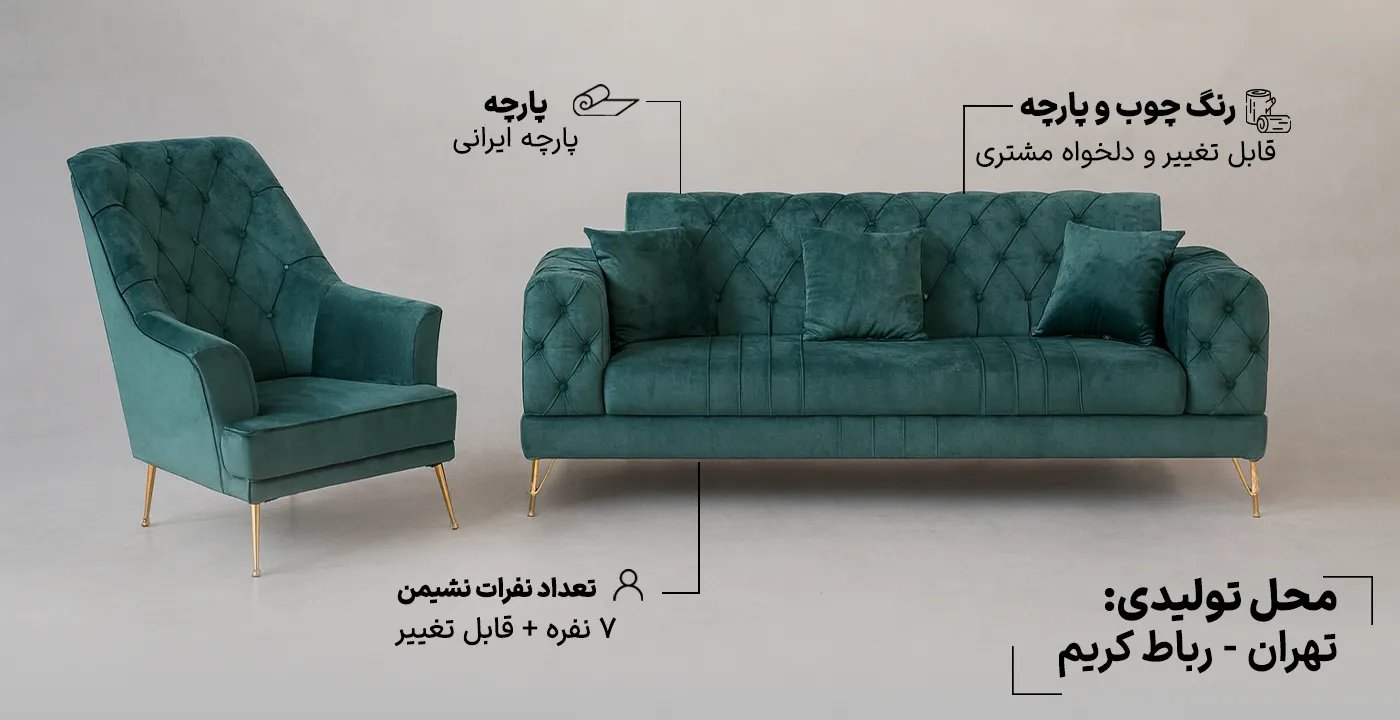 مبل راحتی چستر یونانی 7 نفره پایه فلزی 3